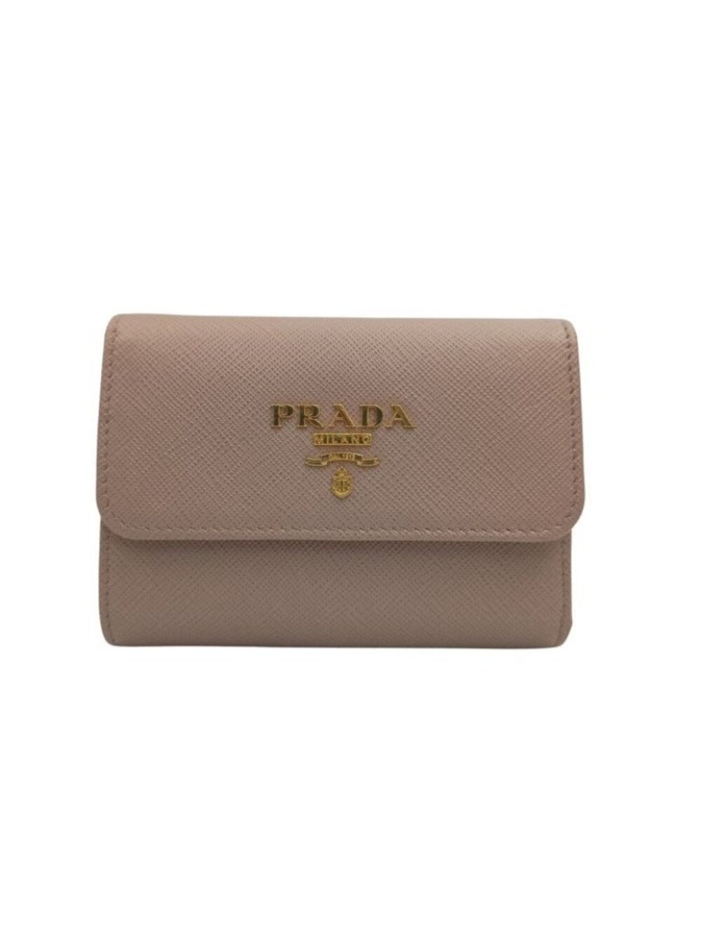 Prada Trifold Wallet Beige Saffiano Leather Gold - Picture 1 of 10